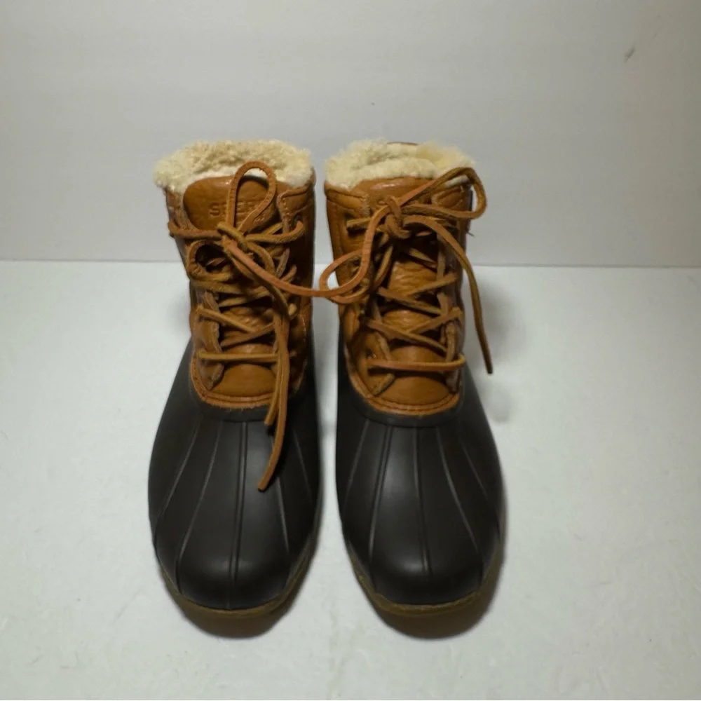 New Sperry Women's Saltwater Tan /Black  Winter Luxe Leather Duck Boot Size 6